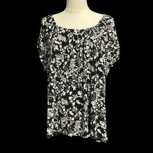 Black/White Floral Print Peasant Top